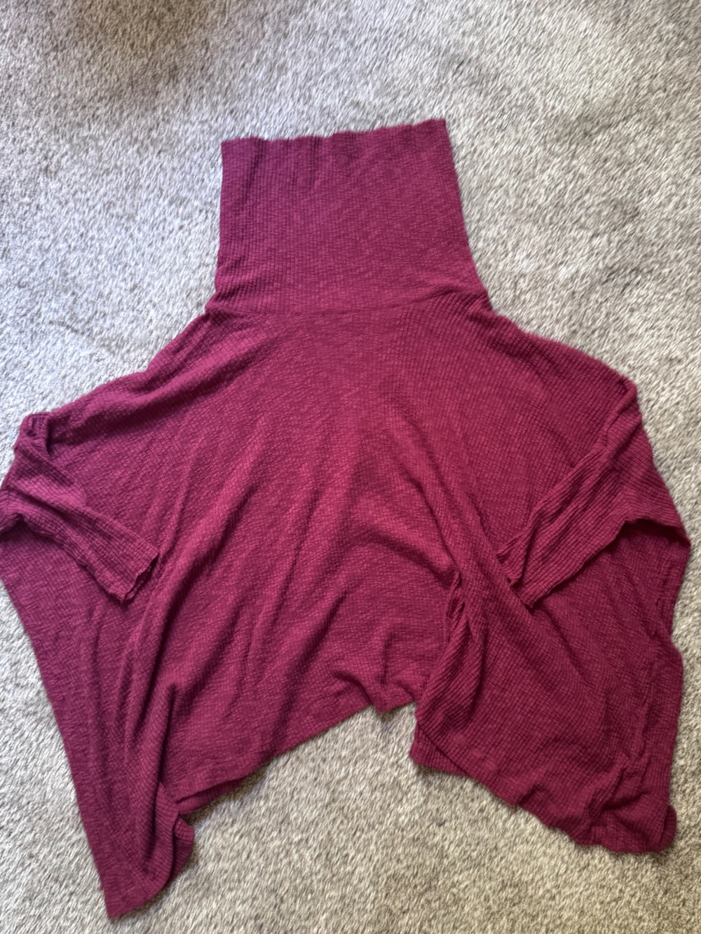 Free People Ribbed Batwing Turtleneck Tunic with open back- Berry Plum